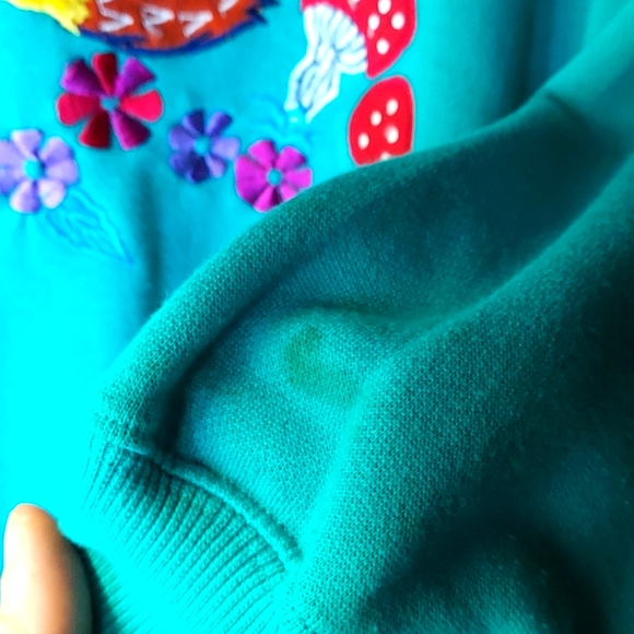 Alice Collins Vintage Teal Cotton Blend Embroidered Hedgehog Scene Sweatshirt - Picture 5 of 9